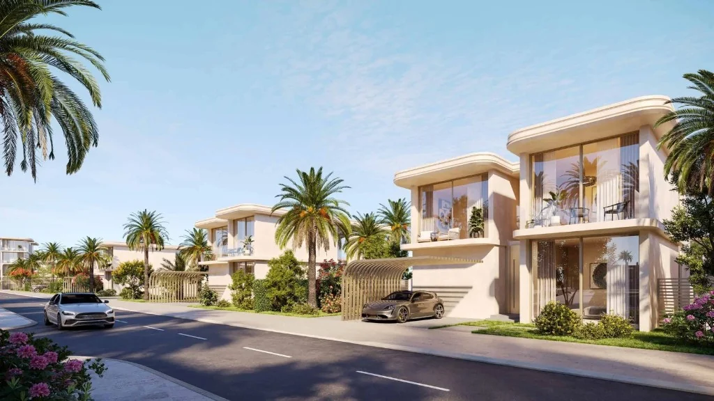 Curved apartment building facade with balcony gardens at Manchester City Yas Residences by Ohana, Yas Island